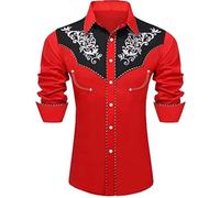 Mymyguoe Herren Western Cowboy Besticktes Hemd Schlank Langarmhemd Western Hemd Cowboy Shirts Hochzeit Party Hemd Vintage Westernhemd Retro Hemd Revers Hemd Cowboy Druck Traditionelles Hemd