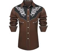 Mymyguoe Herren Western Cowboy Besticktes Hemd Schlank Langarmhemd Western Hemd Cowboy Shirts Hochzeit Party Hemd Vintage Westernhemd Retro Hemd Revers Hemd Cowboy Druck Traditionelles Hemd