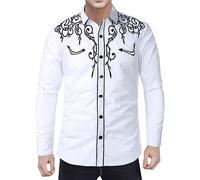 Mymyguoe Herren Western Cowboy Besticktes Hemd Schlank Langarmhemd Western Hemd Cowboy Shirts Hochzeit Party Hemd Vintage Westernhemd Retro Hemd Revers Hemd Cowboy Druck Traditionelles Hemd