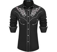 Mymyguoe Herren Western Cowboy Besticktes Hemd Schlank Langarmhemd Western Hemd Cowboy Shirts Hochzeit Party Hemd Vintage Westernhemd Retro Hemd Revers Hemd Cowboy Druck Traditionelles Hemd
