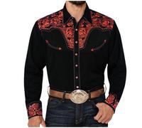 Mymyguoe Herren Western Cowboy Besticktes Hemd Schlank Langarmhemd Western Hemd Cowboy Shirts Hochzeit Party Hemd Vintage Westernhemd Retro Hemd Revers Hemd Cowboy Druck Traditionelles Hemd