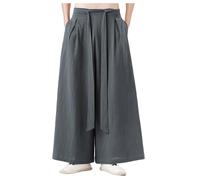 Mymyguoe Japanische Weiche Yogahose Herren Eisseide Hakama-Kung-Fu-Hose Hakama-Kung-Fu-Hose Aus Eisseide Für Herren Mit Weitem Saum Wushu-Kimono Chinesische Weithose Hip Hop Baggy Hose