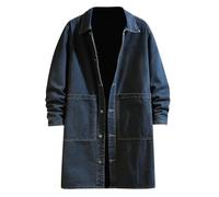 Mymyguoe Jeansmantel Herren Cardigan Jeanjacke Wintermantel Trenchcoat Slim Fit Lang Mantel Strickjacke Winterjacke Denim Jacke Vintage Overcoat Übergangsjacke Business Windbreaker Jacke Freizeitjacke