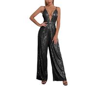 Mymyguoe Jumpsuit Damen Overall Mit Pailletten Sexy Onesie Festlich Outfit Romper Latzhose Ärmellos Playsuits Cocktail Strampler Elegant Mit Glitzer Party Hosenanzug Streetwear
