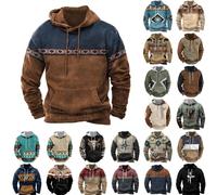 Mymyguoe Kapuzenpullover Für Herren Vintage Cowboy Hoodie Freizeit Aztec Pullover Mit Kapuze Western Print Langarmshirt Sweatshirt Sport Hoody Herbst Winter Casual Kleidung Streetwear Retro Loose