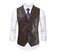 Mymyguoe Lederweste Herren Slim Fit Anzugweste Schottischenstyle Kunstlederweste Bikerweste Retro V-Ausschnitt Vintageweste Trachtenweste Mittelalterliche Herrenanzug