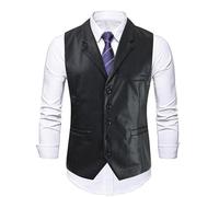 Mymyguoe Lederweste Herren Slim Fit Anzugweste Schottischenstyle Kunstlederweste Bikerweste Retro V-Ausschnitt Vintageweste Trachtenweste Mittelalterliche Herrenanzug