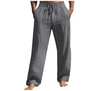 Mymyguoe Leinenhose Herren Haushose Mit Streifen Chino Hose Röhrenhose Slim Fit Hose Stoffhose Anzughose Freizeithose Yoga Strand Hose Baumwolle Leinen Jogginghose Arbeitshosen