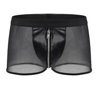Mymyguoe Mesh Boxershorts Herren Leder Kurz Hose Mit Reißverschluss Transparent Wetlook Sexy Unterwäsche Erotische Dessous Erotik Reizwäsche Für Männer Trunks Panty Gogo Club Swinger Kleidung