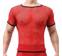 Mymyguoe Mesh Shirt Herren Fischnetz Transparent Muskelshirt Kurz T Shirt Rundhals Sexy Netz Durchsichtig Oberteil Clubwear Reizvoll Netzhemd Netzshirt Unterhemden Sexy Clubwear Netzoberteil