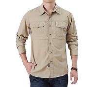 Mymyguoe Outdoor Tactical Hemd Herren Schnelltrocknend Funktionshemd Arbeitsshirt Safari Hemden Overshirt Button Down Cargohemd Baumwolle Arbeitshemd Leicht Atmungsaktiv Langarmshirts