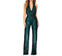 Mymyguoe Pailletten Overall Damen Schulterfrei Jumpsuit Cocktail Party Festlich Overalls Hosenanzug Sexy Onesie Festlich Outfit Neckholder Rückenfrei Freizeitanzug Einfarbi Lang Romper