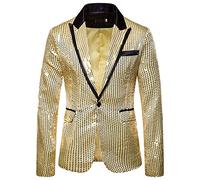 Mymyguoe Pailletten Sakko Herren 3D Print Blazer Anzugsakko Silvesterparty Herrenjacke Glitter Outfit Reverskragen Jacket Anzugjacken Disco Vintage Mantel Elegant Host Kostüm 80Er Jahre Outfit