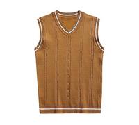Mymyguoe Pulloverwestee Herren V-Ausschnitt Strickweste Pullunder V-Ausschnitt Wollweste Einfarbig Stricken West Tanktops Retro College Stil Strickpullunder Ärmellose Strickwesten Trachtenweste