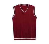 Mymyguoe Pulloverwestee Herren V-Ausschnitt Strickweste Retro College Stil Strickpullunder Ärmellose Strickwesten Trachtenweste Pullunder V-Ausschnitt Wollweste Einfarbig Stricken West Tanktops