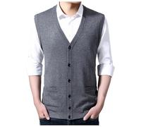 Mymyguoe Pullunder Herren Knöpfen Strickweste Cardigan Strickjacke Ärmellose Slim Fit Einfarbig Gentleman Weste Pullover Ärmellose Klassische Pullover Weste Freizeit Gestrickte Business Strick Sweater