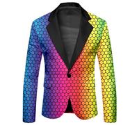 Mymyguoe Regenbogen Sakko Herren Faschingskostüme Regenbogen Drucken Blazer Herrenjacke Rainbow Sakko Showmaster Anzug Karneval Bunt Club Show Outfit Festival Party Disco Outfit Sportlich