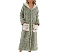 Mymyguoe Schlafanzug Damen Winter Fleece Nachthemd Lang Winterkleid Lang Pyjama Kleid Warm Sleepwear Morgenmantel Plus Pyjama Kleid Warm Nachtwäsche Pjs Plüsch Dressing Loungewear