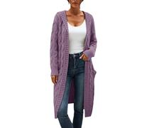 Mymyguoe Strickjacke Damen Lang Grobstrick Cardigan Mit Kapuze Casual Strickmantel Einfarbig Warm Elegant Strickcardigan Zopfmuster Pullover Outerwear Longstrickjacke Open Front Sweater