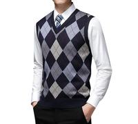 Mymyguoe Strickpullover Herren Strickweste Feinstrick Argyle Ärmellose Pullunder Weste Lässiger Vintage Pulloverwestee Gestrickt Pullover Für Männer Freizeit Strickpulli Winterpullover Sweater