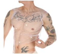 Mymyguoe Transparent Netzshirt Herren Slim Fit Reizwäsche Rave Outfit Fischnetz Crop Top Netzhemd Ärmellose Tank Top Wetlook Netzoberteil Erotische Durchsichtig Muskelshirts Kinky Outfit