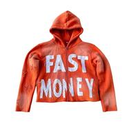 Mymyguoe Zipper Hoodie Herren Y2K Buchstaben Printed Kapuzenpullover Hip Hop Streetwear Hipster Style Kapuzenpulli Locker Oversized Sweatjacke Farbverlauf Kurz Kapuzenjacke