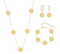 Myrnaist Gold Kleeblatt-Schmuckset mit Blumendesign, vierblättriges Kleeblatt, Halskette für Frauen, Glücksklee-Armband, Ohrringe für Mädchen, 3-teilig, Kleeblatt-Schmuck im Blumenstil, Geschenk