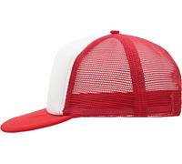 Myrtle Beach Unisex 5-Panel Mesh Kappe mit flachem Schild Netz Cap MB6207 white/red one size