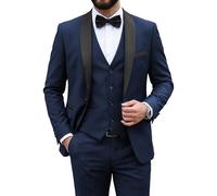 MY'S 3-teiliges Herrenanzug-Set, Ein-Knopf-Schal, Revers, Smoking, schmale Passform, Abendessen, Jacke, Weste, Hose und Krawatte, für Party, Hochzeit, Abschlussball, Tiefes Blau, XX-Large
