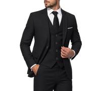 MY'S Herren 3-teiliges Anzug-Set mit Krawatte, EIN-Knopf-Jacke, Weste und Hose, Party, Hochzeit, Abschlussball, Blazer, Weste und Hose, Schwarz, M