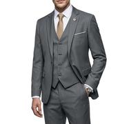 MY'S Herren 3-teiliges Anzug-Set mit Krawatte, Ein-Knopf-Jacke, Weste und Hose, Party, Hochzeit, Abschlussball, Blazer, Weste und Hose, grau dunkel, XX-Large