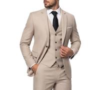 MY'S Herren 3-teiliges Anzug-Set mit Krawatte, EIN-Knopf-Jacke, Weste und Hose, Party, Hochzeit, Abschlussball, Blazer, Weste und Hose, Beige, XS