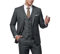 MY'S Herren 3-teiliges Slim-Fit-Anzug-Set mit Krawatte, 2-Knopf-Blazer-Jacke, Weste und Hose, Business, Hochzeit, Party, Abschlussball, Anzug für Herren, Tiefes grau, L