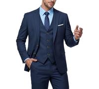 MY'S Herren 3-teiliges Slim-Fit-Anzug-Set mit Krawatte, 2-Knopf-Blazer-Jacke, Weste und Hose, Business, Hochzeit, Party, Abschlussball, Anzug für Herren, Tiefes Blau, S