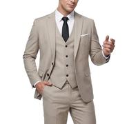 MY'S Herren 3-teiliges Slim-Fit-Anzug-Set mit Krawatte, 2-Knopf-Blazer-Jacke, Weste und Hose, Business, Hochzeit, Party, Abschlussball, Anzug für Herren, Beige, XL
