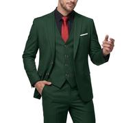 MY'S Herren 3-teiliges Slim-Fit-Anzug-Set mit Krawatte, 2-Knopf-Blazer-Jacke, Weste und Hose, Business, Hochzeit, Party, Abschlussball, Anzug für Herren, dunkelgrün, L