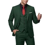 MY'S Herren 3-teiliges Slim-Fit-Anzug-Set mit Krawatte, 2-Knopf-Blazer-Jacke, Weste und Hose, Business, Hochzeit, Party, Abschlussball, Anzug für Herren, dunkelgrün, 3XL