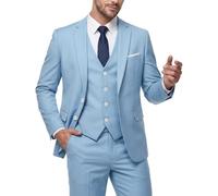 MY'S Herren 3-teiliges Slim-Fit-Anzug-Set mit Krawatte, 2-Knopf-Blazer-Jacke, Weste und Hose, Business, Hochzeit, Party, Abschlussball, Anzug für Herren, Himmel, L