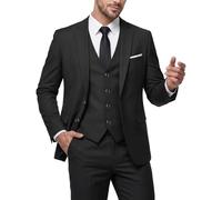 MY'S Herren 3-teiliges Slim-Fit-Anzug-Set mit Krawatte, 2-Knopf-Blazer-Jacke, Weste und Hose, Business, Hochzeit, Party, Abschlussball, Anzug für Herren, Schwarz, XX-Large