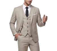 MY'S Herren 3-teiliges Slim-Fit-Anzug-Set mit Krawatte, 2-Knopf-Blazer-Jacke, Weste und Hose, Business, Hochzeit, Party, Abschlussball, Anzug für Herren, Beige, M