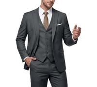 MY'S Herren 3-teiliges Slim-Fit-Anzug-Set mit Krawatte, 2-Knopf-Blazer-Jacke, Weste und Hose, Business, Hochzeit, Party, Abschlussball, Anzug für Herren, Tiefes grau, XX-Large