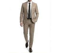 MY'S Herren Slim Fit 2-teiliger Anzug mit zwei Knöpfen Revers Jacke Hose Set mit Krawatte Solide Party Hochzeit Kleid Blazer, Beige, S