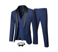 MY'S Mens 3-Piece Suit Shawl Lapel One Button Tuxedo Winter Fabric Slim Fit Premium Dinner Jacket Vest Pants & Tie Set Deep Blue, Medium