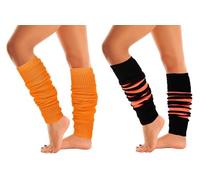 Mysocks Beinstulpen, weich, stilvoll, schick, Winter, 80er-Jahre-Party, Tanz, lang, gestreift, für Damen, Mädchen, Damen, Gestreift Orange Schwarz, Einheitsgröße