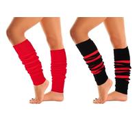 Mysocks Beinstulpen, weich, stilvoll, schick, Winter, 80er-Jahre-Party, Tanz, lang, gestreift, für Damen, Mädchen, Damen, Rot, schwarz, Einheitsgröße