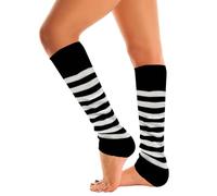 Mysocks Warme Stulpen Damen mit Wolle für Winter Flexibel Weich Beinstulpen Damen, Beinwärmer Kniestrümpfe wenn es Kalt ist, gestreift, Weiß Schwarz