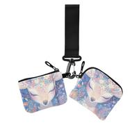 Mysterious Lovely White Deer with Daisy Flowers Dual Coin Purse Credit Card Holder Wallet Compact Size Coin Purse Wallet Bag with Wristlet Strap for Woman 2 Pcs, Geheimnisvoller, schöner weißer Hirsch