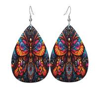 Mysterious Rainbow Butterfly Damen Teardrop Leder Ohrringe - Leichte PVC Dangle Ohrringe 925 Silber Haken Doppelseitige Drucke | Hypoallergenes Geschenk
