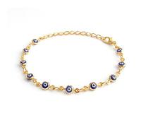 MYSTIC JEWELS - Armband mit türkischem Auge, vergoldet, hypoallergen, robuster Verschluss, 15 + 5 cm, 15+5 Cm / 6"+2", Legierter Stahl Glas, Kein Edelstein