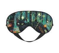 Mystical Black Cat Fireflies Schlafmaske, Augenmasken für Schlaf Doppelseitige Schlafmasken für Frauen Männer, Verdunkelung Augenabdeckungen zum Schlafen, Reisen